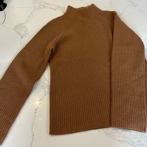 360 Cashmere 100% Cashmere Ribbed Mock Neck Sweater Camel Size M